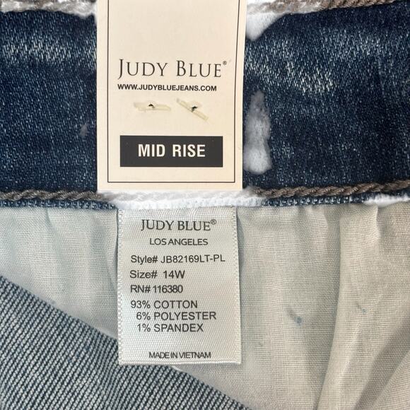 Judy Blue Boyfriend Fit Jeans 14W Mid Rise Distressed Paint Spatter Stretch NWT - Picture 5 of 15